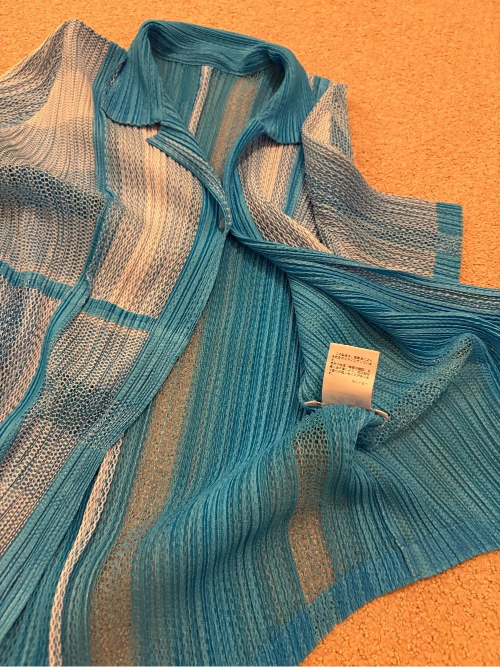Pleats Please Issey Miyake 3 Piece Blue Mesh Pleated Set Pants Tank Cardigan